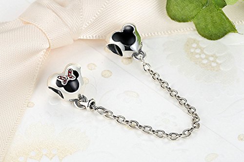 Cadena de seguridad de Mickey Mouse de plata de ley 925 auténtica con diseño de ratón de dibujos animados