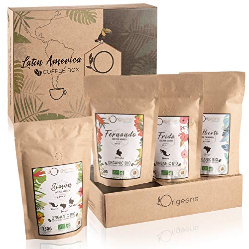 ☘️ CAJITA CAFÉ MOLIDO ECOLOGICO | Caja café degustación, 4x250g, Torrefactado Artesanal | Café ecológico molido Arábica | Idea para Regalar