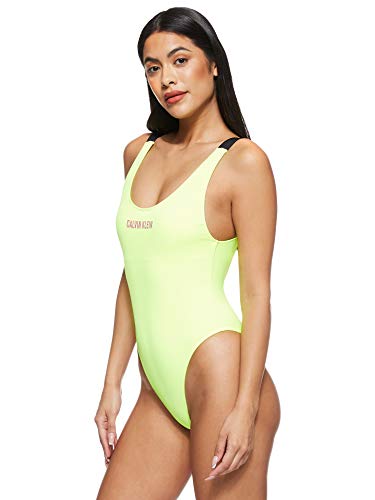 Calvin Klein Scoop One Piece-rp-n Parte de Arriba de Bikini, Amarillo (Safety Yellow ZAA), (Talla del Fabricante: Small) para Mujer