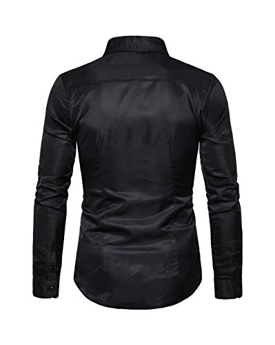 Camisa Hombre Slim Fit Manga Larga Impresión Digital de Tinta Fantasía Tops Camisa Casual Negro L