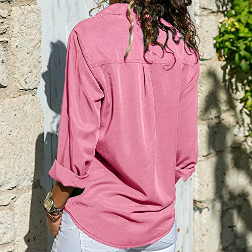 Camisas Mujer Tallas Grandes,ZODOF Moda Camiseta sólida Mujer chifón Blusas de Oficina de Manga Larga Lisa de Mujer Elegantes de Vestir Fiesta Camisetas Chica