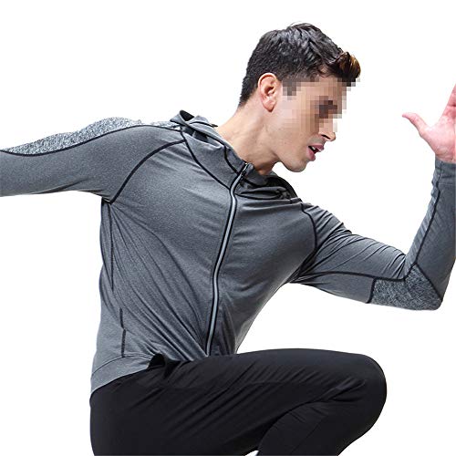 Camisetas de Fitness Compresión Ropa Chaqueta de compresión con capucha y cremallera, manga larga, ajustada y humectante para hombres, Baselayer Cool Compressed Zip Top, Chaqueta de manga larga con co