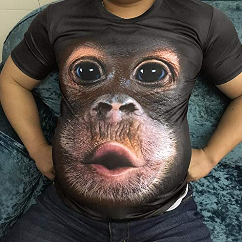 Camisetas Hombre Originales 3D SHOBDW 2019 Cuello Redondo Tallas Grandes Verano Camisetas Hombre Manga Corta Estampado de Orangután Blusa Tops S-3XL(Café,3XL)