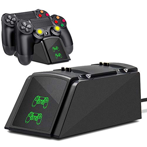 Cargador Mando PS4, Tihokile Estación de Rápida Carga para Controlador Playstation4 / Ps4Pro / Ps4 Slim, Muelle de Carga Dual con Indicador LED y Cable USB