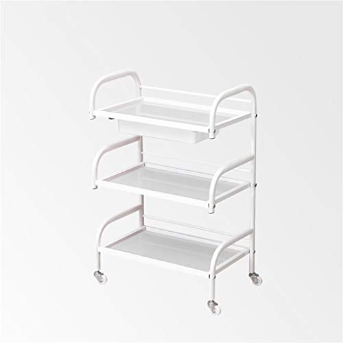 Carro de Mano Beauty Car Three Layers Universal Wheels Peluquería/Carro de Herramientas con Cajón/Salón de Belleza Iron Art Glass Panel Six Colors Trolley/Shelf, T-C, Arena blanca