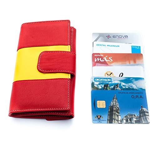 Cartera Mujer Monedero de Mujer Billetero Piel LEGADO España señora Cuero Grande Gran Capacidad Hecho en Ubrique España Regalo Pulsera Bandera ESPAÑA y Tarjeta de Proteccion RFID (Mediana)