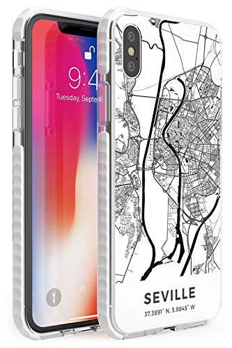 Case Warehouse Mapa de Sevilla, España Impact Funda para iPhone XS TPU Protector Ligero Phone Protectora con Viaje Pasión De Viajar Europa Ciudad Calles