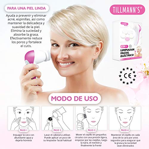 Cepillo Limpiador Facial Electrico 5 en 1 | Exfoliante Facial con 5 Cabezales Removibles Para Amplio Espectro De Belleza