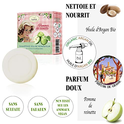 Champu Solido 80g de Un Air d'Antan/Fragancia De Manzana/Champú Solido Reparadora Con Aceite De Argán Orgánico/Cabello Dañado/Champú Natural Sin Sulfatos/Champu Sin Sulfatos Ni Parabenos