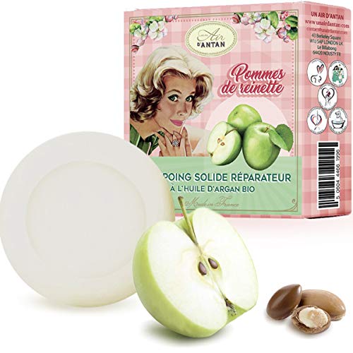 Champu Solido 80g de Un Air d'Antan/Fragancia De Manzana/Champú Solido Reparadora Con Aceite De Argán Orgánico/Cabello Dañado/Champú Natural Sin Sulfatos/Champu Sin Sulfatos Ni Parabenos