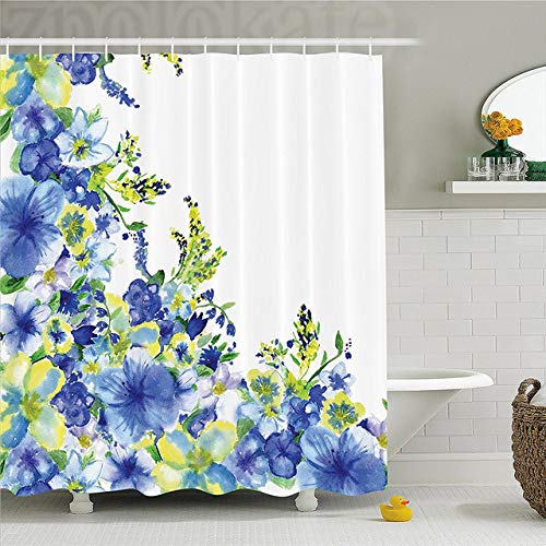 CHENHAO Cortina de Ducha Lavable Acuarela Decoración de la casa de Flores Motley Floret Motifs con Splash Anemone Iris Revival Theme Baño Impermeable 180X180cm