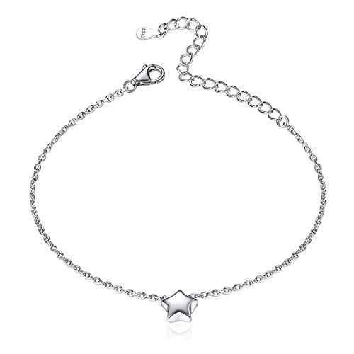 ChicSilver Estrella de Cielo Cadena Delgada Extensible para Muñecas Pulseras Finas Plata de Ley 925 Oro Blanco Joyería Moderna Encantadora de Mujeres y Muchachas