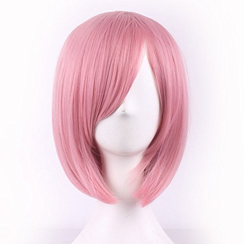 Chiguo Peluca de Las Mujeres Elegante Moda Multicolor Mediano Corto Recta Flequillo Peluca Cabello para de Adultos Cosplay Disfraz Fiesta de Halloween Liso Peluca Pelucas para Adultos (Rosa)