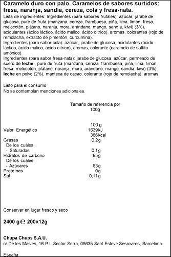 Chupa Chups Original, Caramelo con Palo de Sabores Variados, Rueda de 200 unidades de 12 gr. (Total 2.400 gr.)