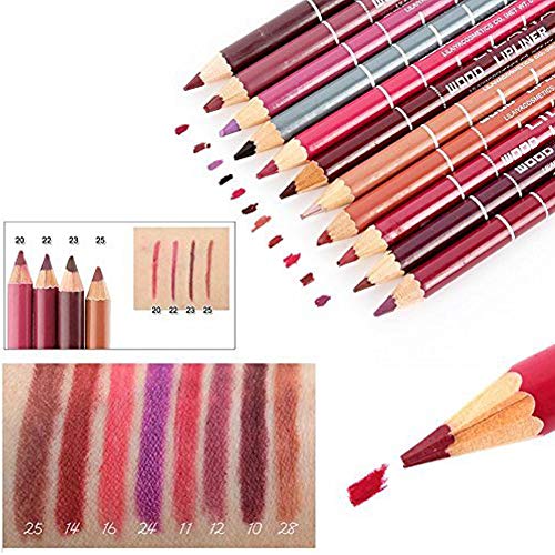 CINEEN 28 PCS Lapices Delineador Para Labios Ojos Larga Duracion Hermosa Mujeres Maquillaje Matte Impermeable Lip Liner Lápiz Cosmético