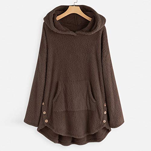 CLOOM Talla Grande Mujer Suéter con Capucha Sudadera de Felpa Decoración de Botones Jersey Abrigo Cálido y Confortable Moda Pullover con Bolsillo Grande