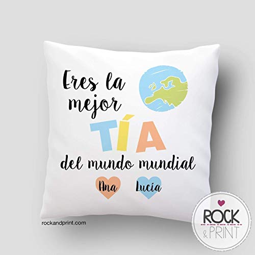 Cojín Tía personalizado. Elige color 40x40 cm incluye relleno. Idea regalo Navidad, Reyes Magos, cumpleaños, Aniversario. Almohadón original mejor tia mundo, mujer