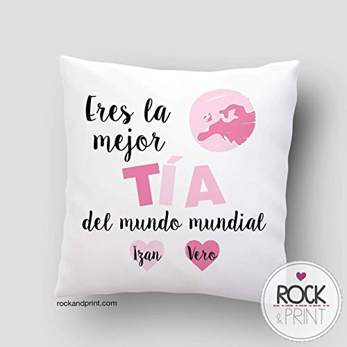 Cojín Tía personalizado. Elige color 40x40 cm incluye relleno. Idea regalo Navidad, Reyes Magos, cumpleaños, Aniversario. Almohadón original mejor tia mundo, mujer