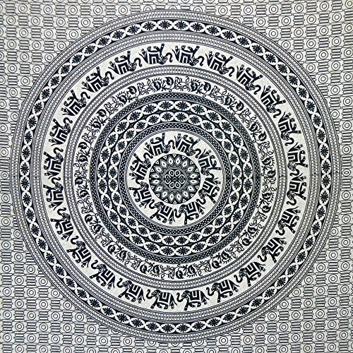 Colcha Elefantes Mandala Blanco Negro 230x200cm India algodón Cortina decoración de Pared