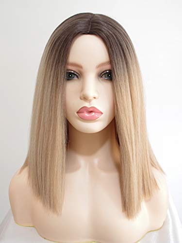 ColorfulPanda Pelucas de pelo Rubia Para Mujeres Ombre Sedosa Largo Liso Línea Peluca mujer, elegante pelo natural Bob Peluca, Dama Longitud del hombro, para Halloween Cosplay Fiesta (14 pulgadas)