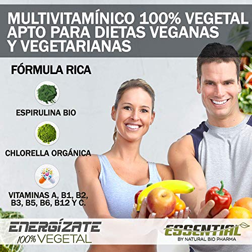 Complejo Multivitamínico Total | Fortalece tus defensas y protege tu Sistema Inmune | Vitamina C, A, B1, B2, B3, B5, B6 y B12 + Espirulina + Chlorella | Aporte eficaz de energía y vitalidad | 60U.