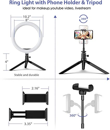 Coolwill Luz de Anillo con trípode, 10"Selfie Ring Light Maquillaje Regulable, Live Light para Hermosas Fotos o Video, Live Streaming, Retrato, Maquillaje, etc. (10 Pulgadas)