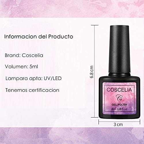 Coscelia 8pcs Kit Uñas de Gel Esmalte Semipermanente Soak off 8ml Nail Dryer Secador de Uñas 36W LED/UV Gel Esmalte de Uñas Curado Luz Máquina Capa Base Capa Superior de Manicura Kit