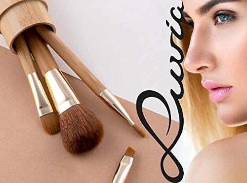 Cosmetics Juego de pinceles de maquillaje de tubo de bambú con estuche 4 pinceles de maquillaje de bambú real que incluyen almacenamiento y forzado de cepillos,vegano y libre de pruebas con animales