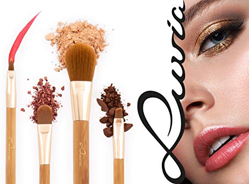 Cosmetics Juego de pinceles de maquillaje de tubo de bambú con estuche 4 pinceles de maquillaje de bambú real que incluyen almacenamiento y forzado de cepillos,vegano y libre de pruebas con animales