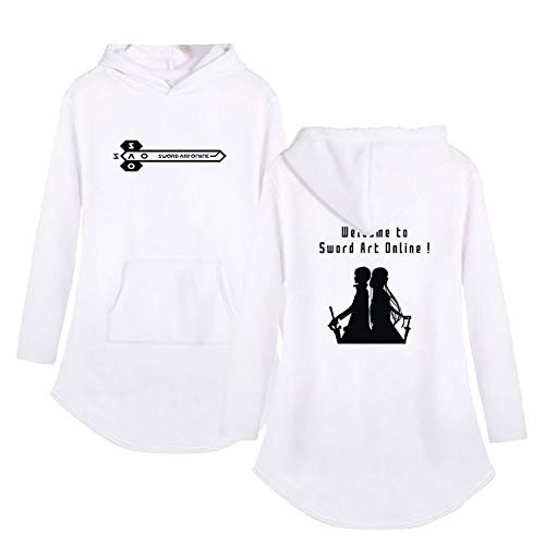 Cosstars Anime Sword Art Online Niñas Vestido con Volantes y Capucha, Sudaderas con Capucha Pullover de Manga Larga Algodón Blanco1-XL