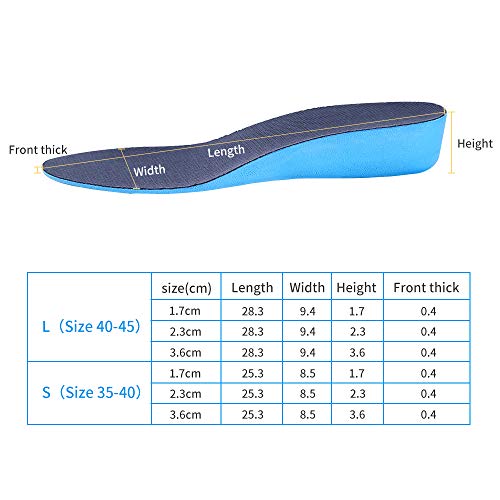 CosyInSofa Plantilla de aumento Altura de amortiguación elástica Altura de inserción de calzado deportivo para hombres o mujeres Cómodas plantillas de reemplazo transpirables (2.3cm(S:35-40EU), Azul)