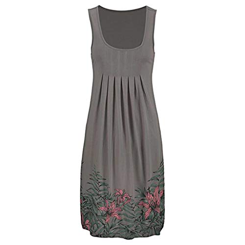 COZOCO Vestido de Verano para Mujer sin Mangas Vestido Informal de Manga Larga Estampado Floral Vestido Bohemio de Playa Elegante（Gris，S）