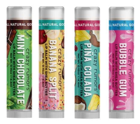 Crazy Rumors 'Sweets & Treats Mix' - Paquete de 4 bálsamos labiales, veganos y 100 % naturales