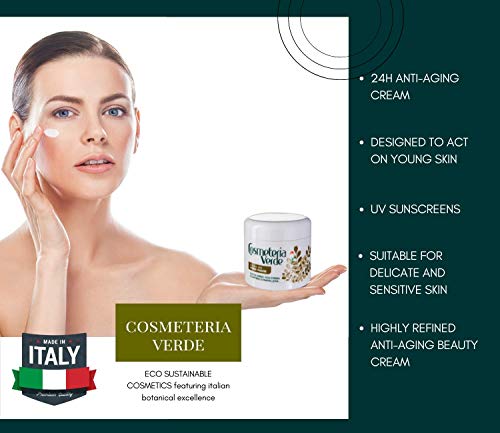 Crema Facial “primeras Arrugas” 24 H Cosmeteria Verde - Crema 24 horas, estudiada para actuar sobre las pieles aún jovenes, pero delicadas y sensibles.