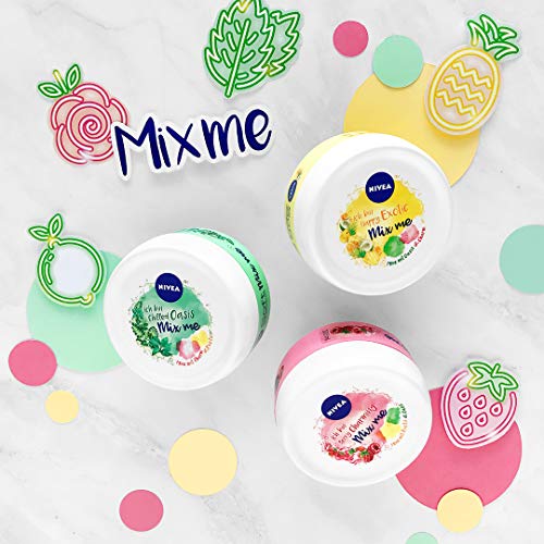 Crema hidratante Nivea Soft Mix Me Happy Exotic, 8 envases de 100 ml, crema para la piel con sabor a fruta, para mezclar con Berry Charming y Chilled Oasis