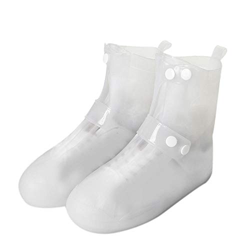 Cubrecalzado Impermeable 1 par de fundas protectoras impermeables Fundas de zapatos de lluvia con hebilla unisex Cubiertas altas antideslizantes Espesar zapatos de lluvia Funda de arranque-Blan