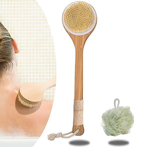 Cuerpo Cepillo, Cepillo de baño, Cepillo Espalda Ducha, Suave Natural Cerdas Cepillo, Limpiar Espalda y Euerpo, Exfoliación, Masajee, SPA, Anti celulitis, Obtener Piel Suave