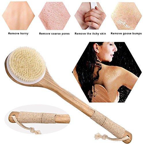 Cuerpo Cepillo, Cepillo de baño, Cepillo Espalda Ducha, Suave Natural Cerdas Cepillo, Limpiar Espalda y Euerpo, Exfoliación, Masajee, SPA, Anti celulitis, Obtener Piel Suave