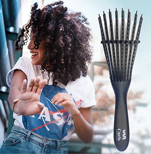 CurlsConfess - Cepillo para desenredar pelo rizado y pelo afro - Peine desenredante antitirones - Desenreda rizos 3a-4c - Ez Curly Detangler para tu cabello rizado - Cepillo D-Tangle - Color jet black