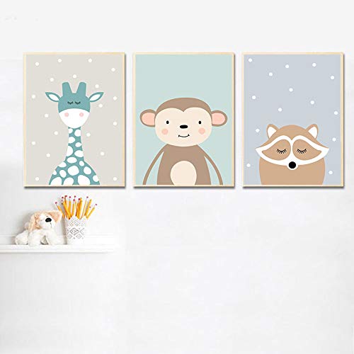 Cute Cartoon Animal Penguin Monkey Kindergarten Poster Canvas Art Printing Habitación nórdica para niños Pintura decorativa 40x60cm