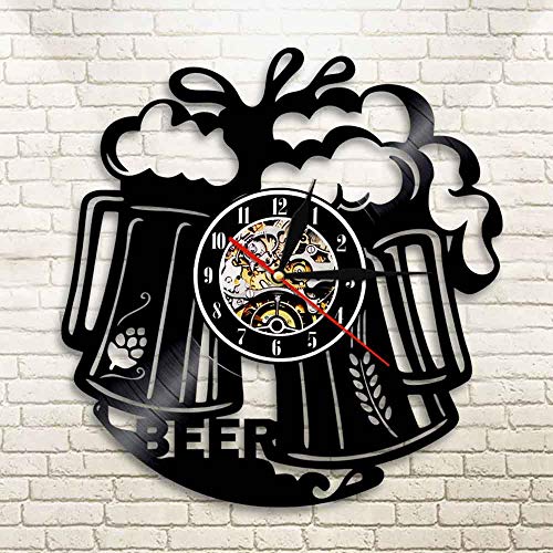 Cwanmh Logotipo de Cerveza Arte de Pared Reloj de Pared Pub Bar Bistro Barman cervecería vítores Alcohol Licor Cerveza pálida Disco de Vinilo Reloj de Pared Regalo 30x30cm