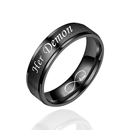 Daesar Anillos de Acero para Parejas Anillo Negro Oro Rosa Anillo Grabado Her Demon&His Angel Anillos Compromiso Pareja Talla Mujer 22 Hombre 17