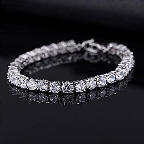 DASHUAIGE Pulsera Pulseras De Tenis De Circonio Cúbico De 4 Mm Pulsera De Cristal con Cadena De Boda para Mujeres Hombres Pulsera De Plata Y Oro Joyas