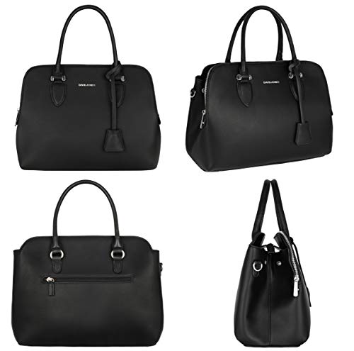 David Jones - Bolso de Mano Bugatti Mujer - Señora Tote Bag Cuero Genuino PU - Bolso de Hombro Bandolera Múltiples Bolsillos Cremallera - Shopper Asas Piel Trabajo Diario Elegante Moda - Negro