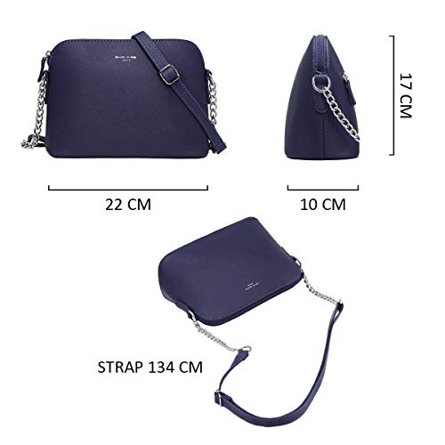 David Jones - Pequeño Bolso Bandolera Cadena Mujer - Bolsos de Hombro Cruzado Cuero PU - Mensajero Crossbody Bag - Bolso Mano Zip Embrague Clutch Pochette Noche Trabajo Moda Diario Vida - Azul