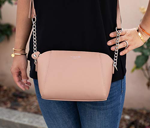 David Jones - Pequeño Bolso Bandolera Mujer - Bolsos de Hombro Cruzados Cadena Cuero PU - Mensajero Clutch Embrague Noche - Messenger Crossbody Bag - Pochette Piel Cremallera Elegante - Rosa Claro