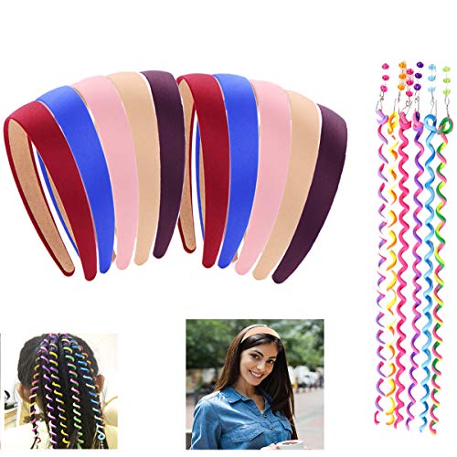 DBAILY 10pcs Diademas de Satén Fashion Multicolor Diadema Turbante de raso Accesorios de Peinado con 6pcs Espirales para sujetar el pelo para Mujeres Niñas Trenzas Elásticas Cabello decoración