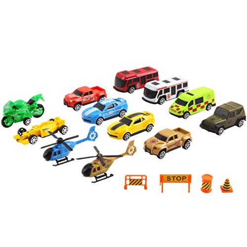 deAO Camión Transportador Maletín Portacoches Conjunto Playset Incluye Surtido Total de 10 Vehiculos y Accesorios