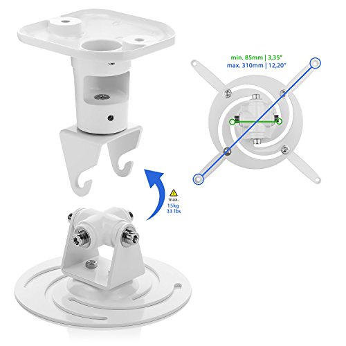 deleyCON Universal Beamer Soporte para Proyectores Inclinación de +-25° Rotación de 360° Soporta hasta 15Kg Alcande de hasta 225mm - Blanco