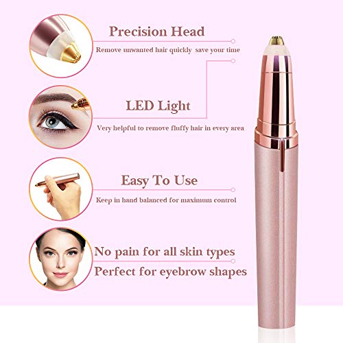 Depiladora de Cejas Mujer, Eléctrica Ceja Recortador Sin Dolor USB Recargable con LED para Facial Vello Nariz/Orejas Eyebrow Trimmer, 12 Estilos Plantilla De La Ceja Tarjeta de Dibujo de Ceja